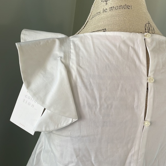 Zara Trafaluc whit cotton ruffled blouse NWT size Small - Picture 5 of 9